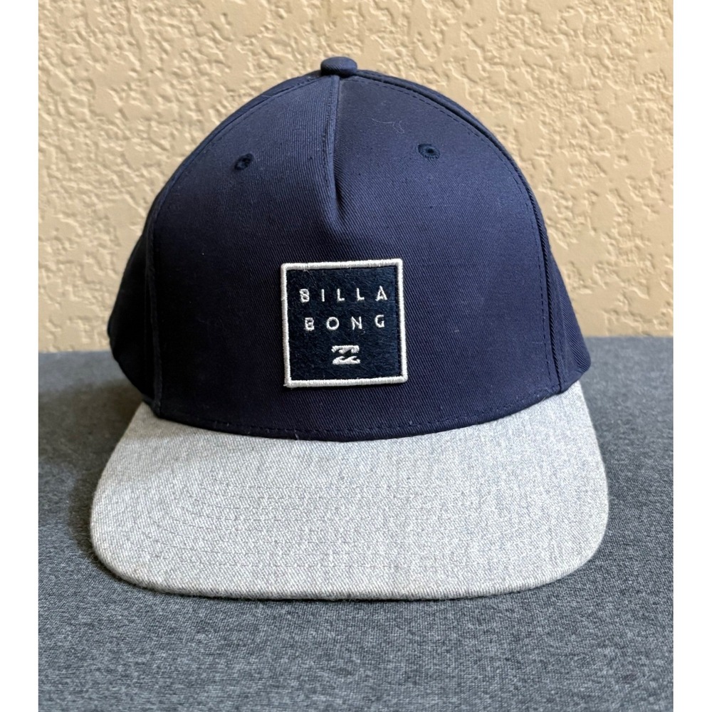 Billabong Stacked Snapback Hat Mens Navy Gray Logo Patch Adjustable Cap